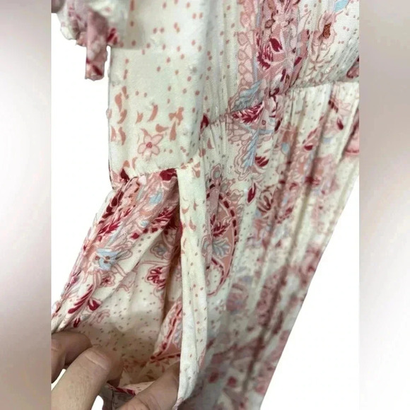 Torrid Pink Paisley Midi Swiss Linen Surplice Dress 00 (10) Faux Wrap High Low - Picture 14 of 16